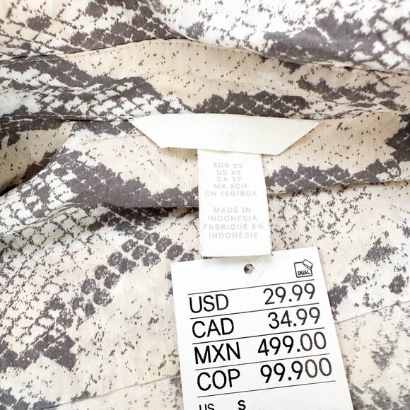 H&M Snakeskin Print Shirt Dress Tunic Top XS Long Sleeve Tie Waist - Picture 3 of 9